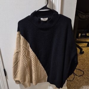 Elegant Black and Tan Cowl Neck Sweater